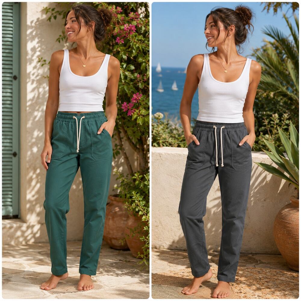 Pact Women's SZ XS Bundle of 2 Organic Cotton Twill Drawstring Pants Gray/Green